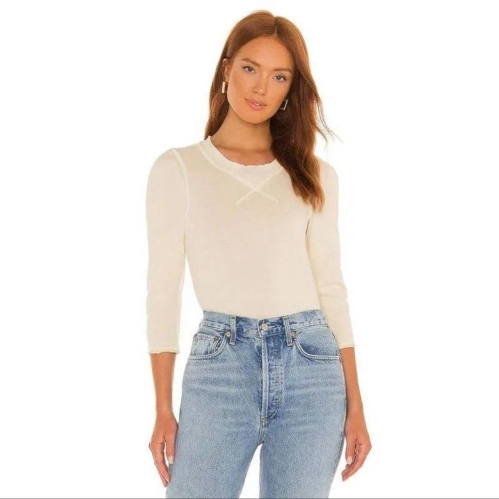 NEW Free People - We the Free Clover Puff Shoulder Top Oatmeal Small